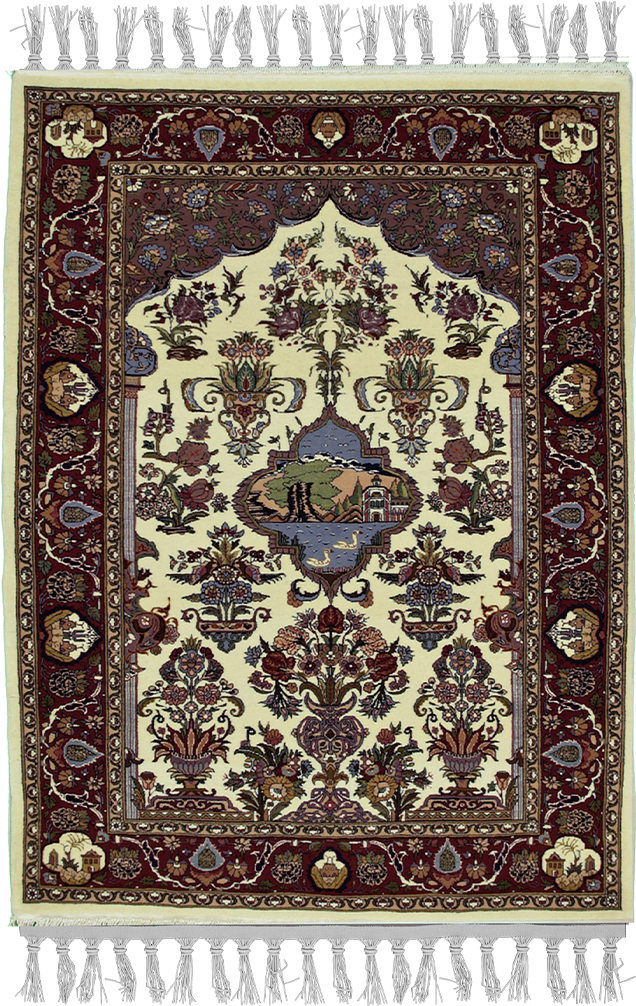 Artisan d'Alexandrie Persian rug with floral motifs in maroon, blue, gold on cream, persian Carpets